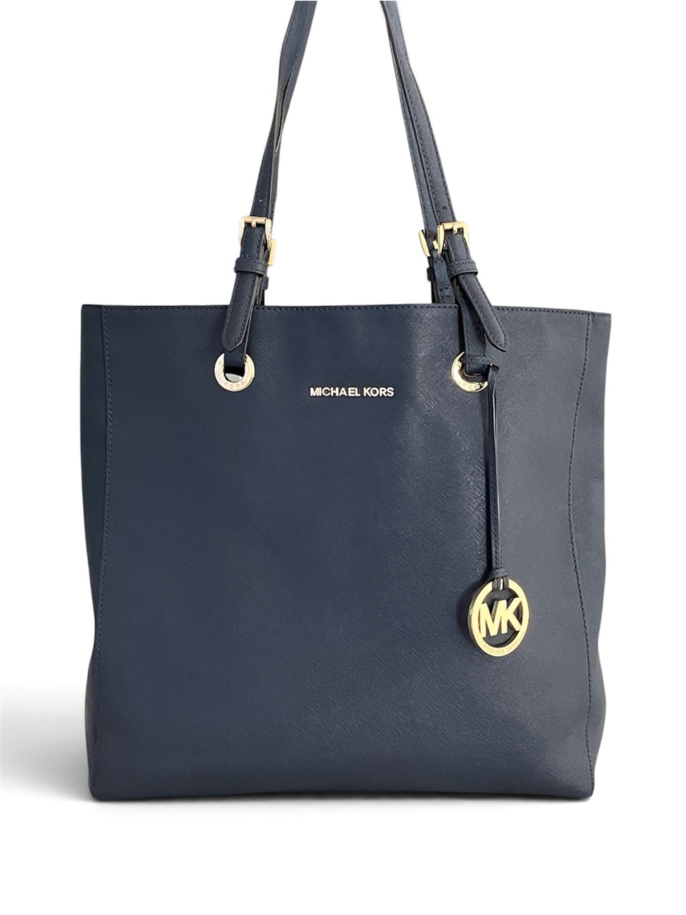 Michael Kors Navy Leather Tote Bag with Gold Hardware
